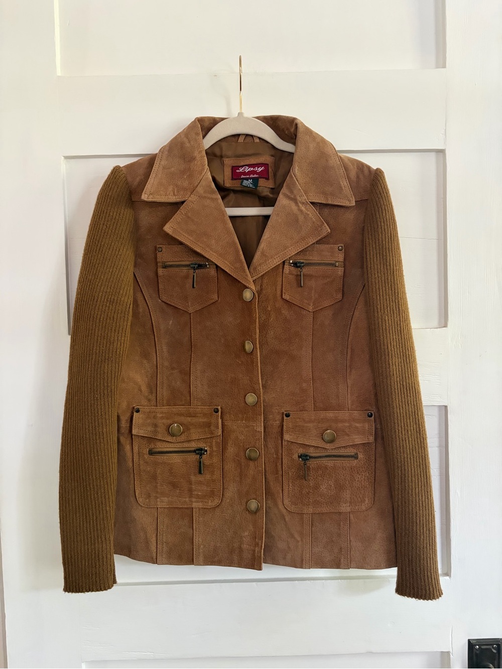 Lipsy Vintage Brown Suede Body with Knit Sleeve Jacket